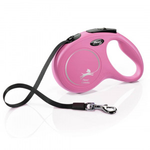 FLEXI NEW CLASSIC M LENTE PINK 5M 25KG izvelkama inercijas pavada suņiem